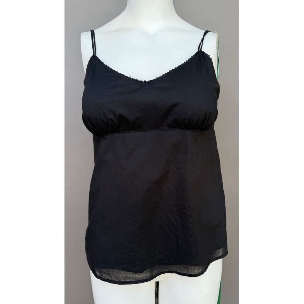 Gap Vintage Y2K Smocked Babydoll Style Camisole Top Sz 10 Black Lace Trim Cotton